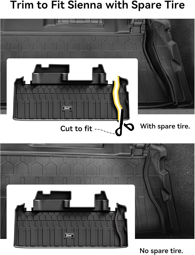 3W Floor Mats & Cargo Liner Fit Toyota Sienna Platinum with Refrigerator 2024-2026, TPE Custom Fit Floor Liner and Trunk Mat for Sienna 7 Seat (w/o Spare tire)