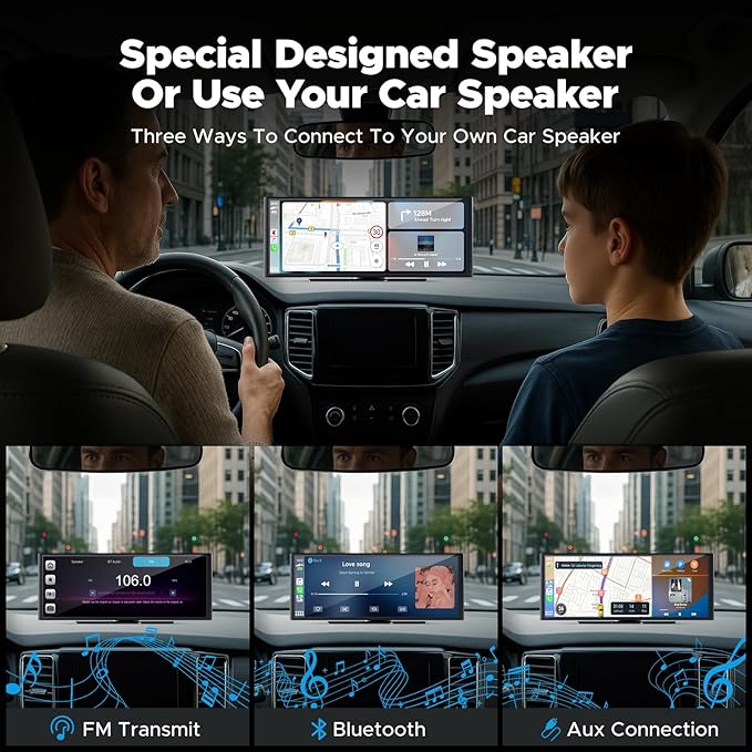 Volam 9.26'' Carplay Screen for Car with 4K Dash Cam, Compatible with Apple Carplay & Android Auto, Carplay with 1080p Backup Camera, Mirror Link, Loop Recording, GPS Navigation