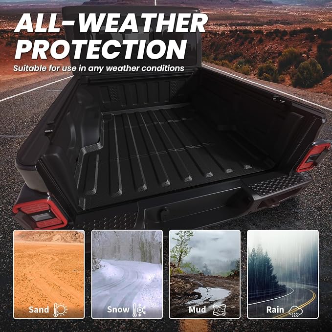 LASFIT 5FT Bed Mat for Jeep Gladiator JT 2026 2025 2024 2023 2022 2021 2020 (60 inches), All Weather TPE Custom Fit Truck Bed Mat Truck Bed Liner, Black