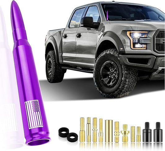 Car Bullet Antenna,Truck Exterior Decoration Accessories Car Vehicle Replacement Antenna Conpatible with Ford F150 RAM 1500 GMC Heavy Duty Pickup Trucks Accessories (New Upgrade Purple-U.S. Flag)…