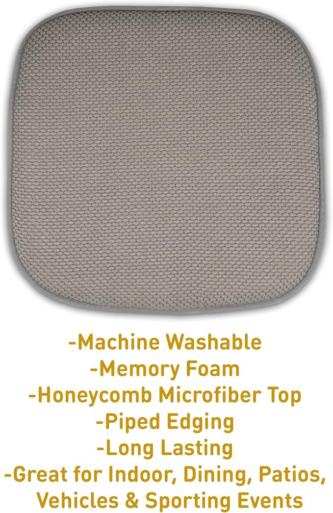 Sweet Home Collection Memory Foam Chair Cushion Honeycomb Pattern Solid Color Slip Non Skid Rubber Back Ultimate Comfort and Softness Rounded Square 16" x 16" Seat Cover, 12 Pack, Silver