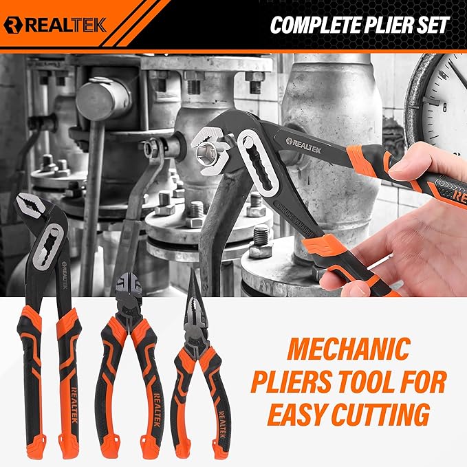REALTEK 100 Piece Mechanic Tool Set, Car Tool Kit, Cr-V Socket Wrench Auto Repair Kit Includes Socket Accessories, Pliers, Heavy Hammer, Screw Drivers, General Households Tools with Larger Case
