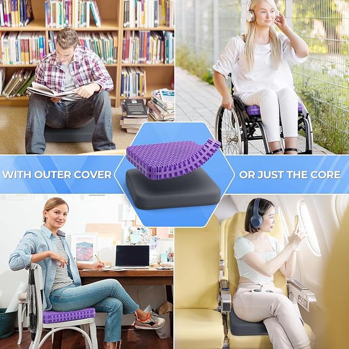 TushGuard Gel Seat Cushion for Long Sitting, Enlarged & Thickened Patent Design Office Chair Seat Cushion, Breathable Cooling Pads for Chairs, Soft Car Cushions for Wheelchair(1.6in, Grey)