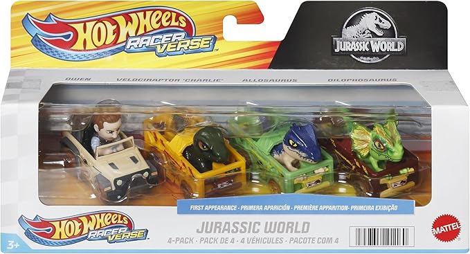 Hot Wheels RacerVerse, Set of 4 Die-Cars 1:64 Scale Toy Cars Optimized for Driving on Tracks with Pop Culture Characters as Drivers