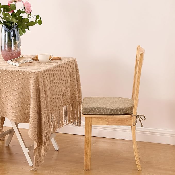 IPYNBAP Chair Cushions for Dining Chairs, Kitchen Chair Cushions, 16'' x 16'' x 2'', Non Slip Indoor Seat Cushions, Chair Pads for Dining Chairs with Ties & Removable Cover, Set of 2, Khaki