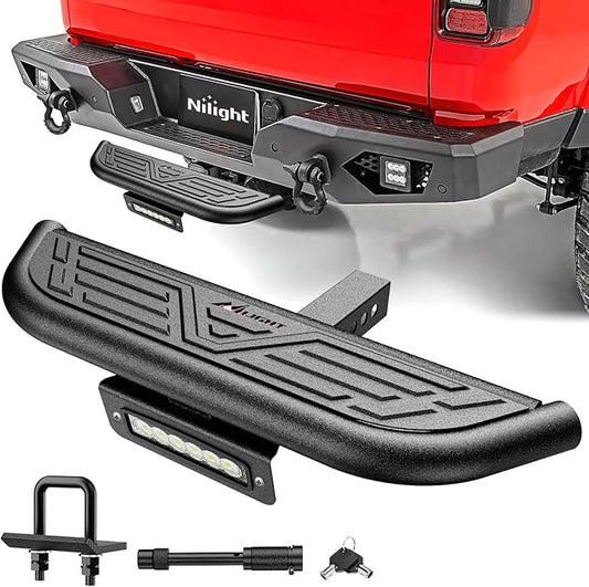 Nilight Hitch Step 2 Inch Receiver Universal with LED Light, Pin Lock and U-Bolts Stabilize,Rear Bumper Guard for Pickups Trucks Vans SUVs ATVs