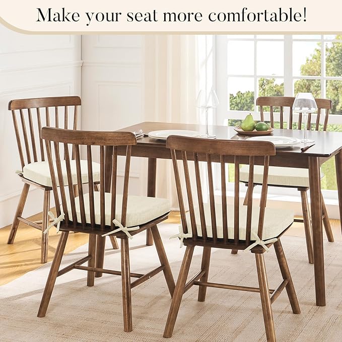 Basic Beyond Chair Cushions for Dining Chairs 6 Pack, Kitchen Chair Cushions with Ties and Non Slip Backing, 16 x 16 inches Chair Pads for Dining Chairs (Beige)