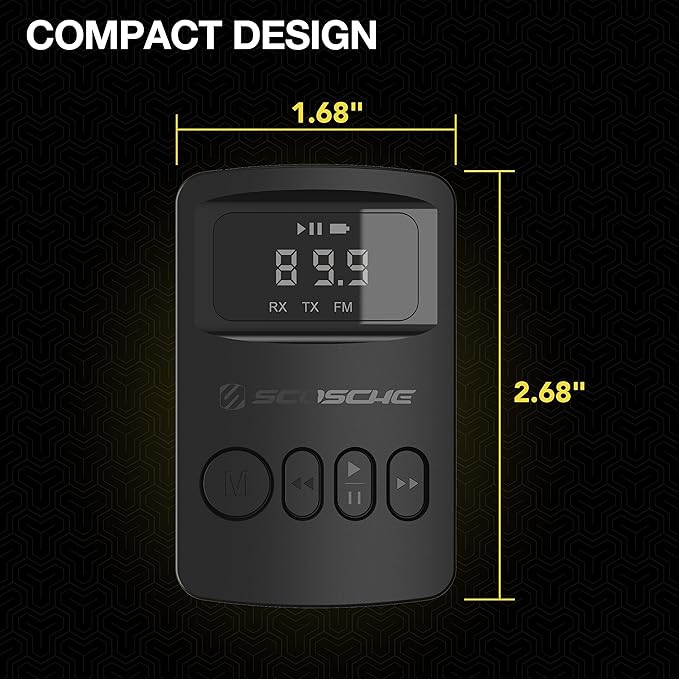 Scosche BTTRFM-SP1 Portable Bluetooth Transmitter/Receiver, FM Transmitter and Wireless Audio Receiver for TV, Headphones, Home/Car Stereo, Airplane Entertainment and more, up to 7 Hour Battery Life