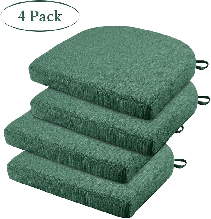 Basic Beyond Chair Cushions for Dining Chairs 4 Pack, Kitchen Chair Cushions with Ties and Non Slip Backing, 16 x 16 inches Chair Pads for Dining Chairs (Forest Green)