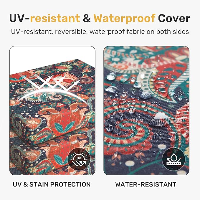 UNIKOME Outdoor Chair Cushions Pack of 4, Water Resistant Patio Cushions with Ties, High Density Sponge Filling Square Corner Seat Cushions for Outdoor Furniture, 19"*19"*3", Boho