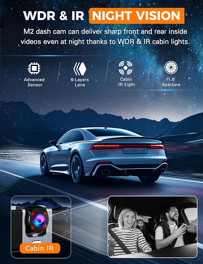 Galphi 3 Channel WiFi Dash Cam Front and Rear Inside, 2.5K+1080P+1080P Car Dash Camera for Cars Front and Rear, Dashcam with G-Sensor, Loop Recording, 24H Parking Mode, SD Card NOT Included