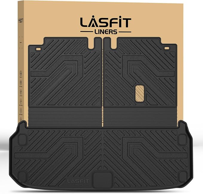 LASFIT Cargo Mat & Backrest Mats for Nissan Pathfinder 2013-2020 / Infiniti QX60 2014-2021 / JX35 2013, All Weather TPE Custom Fit Easy Clean Durable No-Curling Trunk Mat for Pathfinder & QX60 & JX35