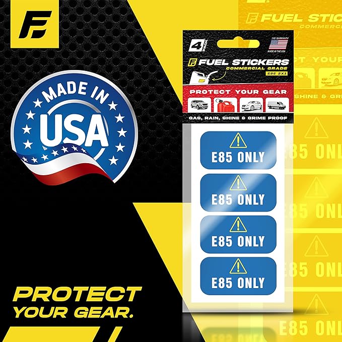 E85 Stickers, Flex Fuel Label for Vehicles, Rental Cars, Fleet Trucks and SUVs - Weather Proof, Extreme Stick, Flex Fuel Decals by Fuel Stickers - USA Made (2x1 inch), 40 Labels