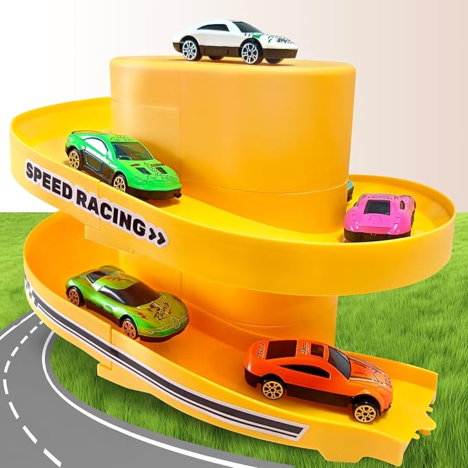 Toy Car Track Storage Playset - Toddler Toys for Ages 2-4, Car Track Set Including 12 Diecast Cars, PlayMat, Race Tracks, Car Ramp, Kids Birthday Gift for 2 3 4 5 Year Old Boys