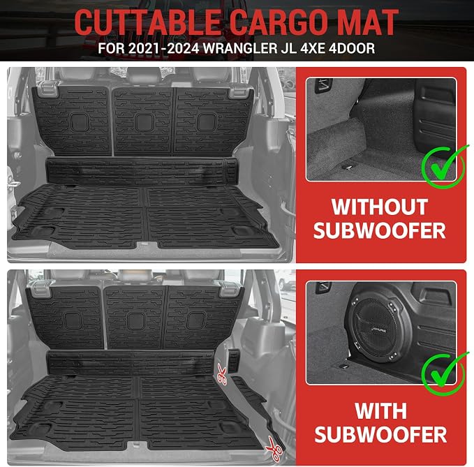 Cargo Mat with Seat Back Cover Fit for 2021-2025 Jeep Wrangler JL 4 Door Unlimited 4XE, Cargo Liner Durable TPE Trunk Mat for 2024 Jeep Wrangler JL/JLU Accessories(Cargo Mat+ Backrest Mats)