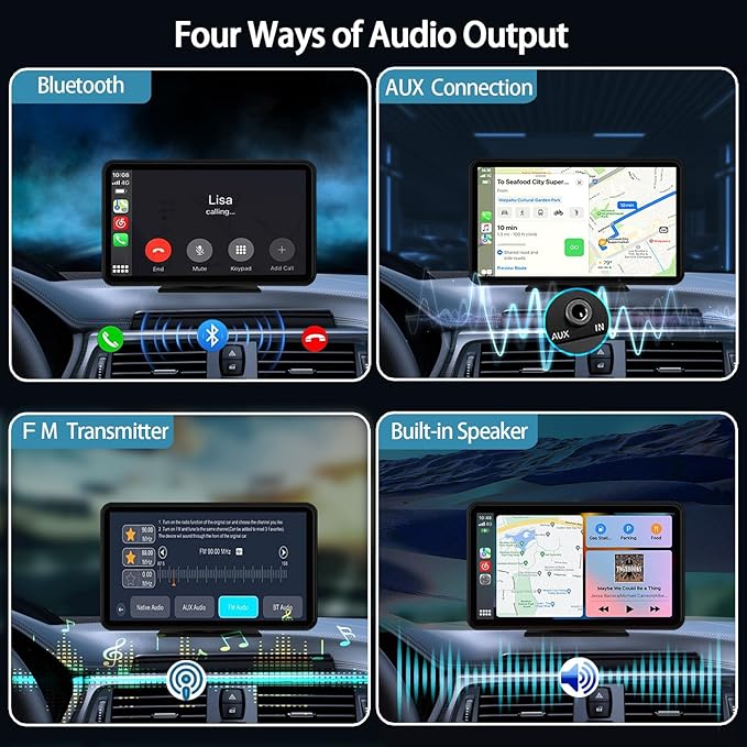 Carplay Wireless Portable Touchscreen Car Stereo Bluetooth Voice Control 7" for Apple Car Play & Android Auto Car Audio HD Screen with 1080p Backup Camera GPS Navigation/Mirror Link Fits All Cars