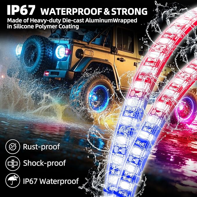 Tavaray 4PCS 17" RGB LED Wheel Ring Lights with APP & Remote Control, 178+DIY Dynamic Modes w/Turn Signal Braking and Reverse Function, IP67 Waterproof Wheel Lights for Trucks Pickups Cars Offroad