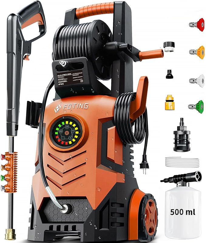 2026Upgraded Pressure Washer 5000PSI with Adjustable Touch Screen 8 Level, 34" Tall, 4 Quick Connect Nozzles,Inlet Hose&Filter&500mlFoam Cannon for Cars/Fences/Driveways/Home Cleaning,Red