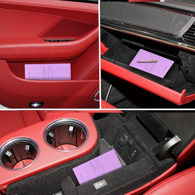 TOURSUIT Car Registration and Insurance Card Holder, Vehicle License Document Glove Box Compartment Organizer, Interior Car Accessories for Women Men Teens (Purple)