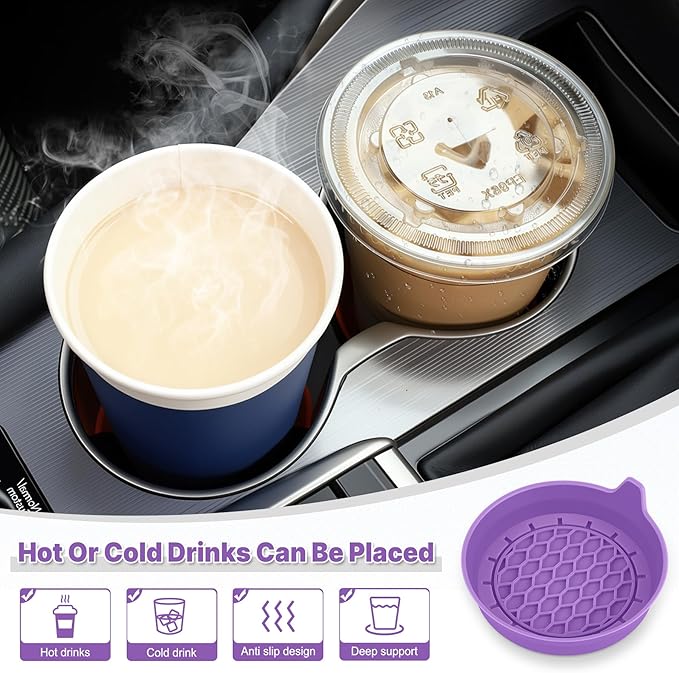SINGARO Car Cup Holder Coaster, Silicone Cup Holder Insert, Universal Non-Slip Cup Holders, Car Accessories Interior for Women and Man 4 Pack Light Purple