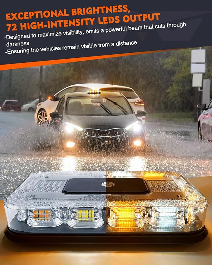 LUMENIX LED Roof Top Strobe Beacon Light Bar Rooftop Security Warning Emergency Flashing Plow Lights for Construction Vehicles Tow Commercial Trucks Postal Cars Snowplow - Amber White