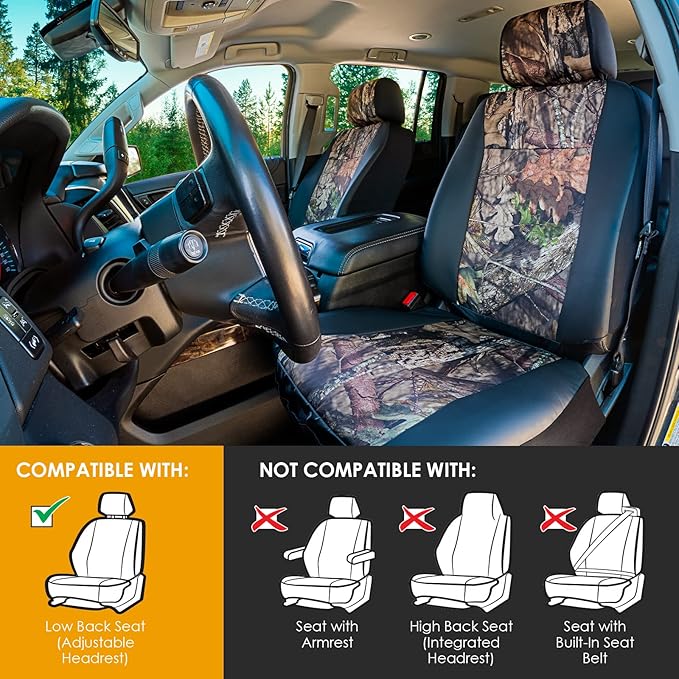 Mossy Oak LPI Truck Heavy Duty Seat Covers for Front Seats; Fits Full-Size SUV or Truck; Includes Front and Rear Storage Pockets, Built-in Molle Style Organizer; Semi-Custom Fit; 2pcs