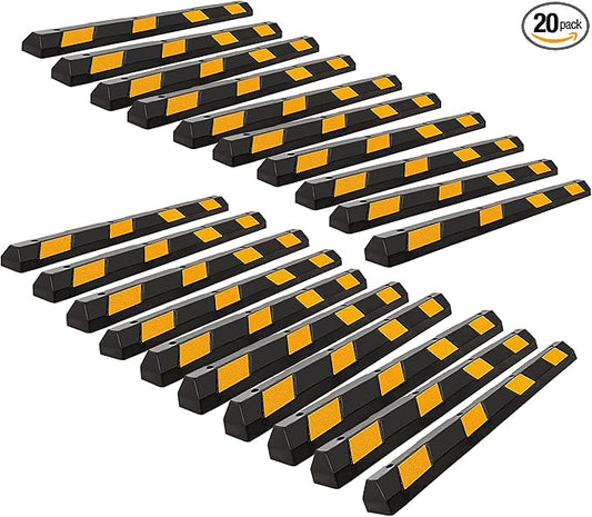 ZONETECH Parking Stopper for Garage Heavy Duty Rubber Parking Curb Stops 72” Garage Parking Stops 20-Pack Premium Quality Garage Wheel Stop Professional Grade w/Yellow Reflective Tape Bolts Included