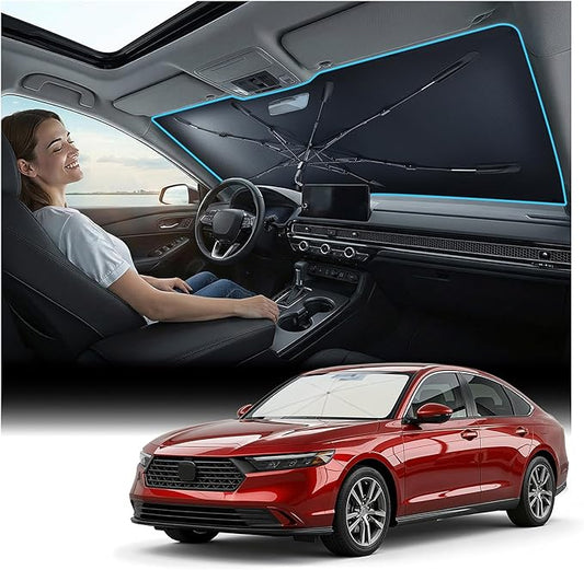 Nmoiss Windshield Sun Shade Umbrella for Honda Accord - [Vinyl Coating Heat Shield] Protect Car from Sun Rays & Heat Damage Keep Cool and Protect Interior, Spring Structure Edge