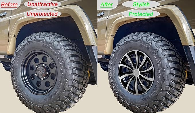 Hubcap Wheel Cover Replacement R16 Hub Caps Universal-Fit Steel Wheel Rim Cover ABS Material Exterior Accessories for Car Truck SUV -Set of 4（16-inch，Silver-Black）