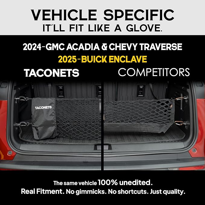 Envelope Cargo Net for Acadia/Traverse/Enclave - Fits 2024-Current - Upgraded 5mm Bungee - Integrated Storage Bag - Heavy Duty Hooks - Designed in USA