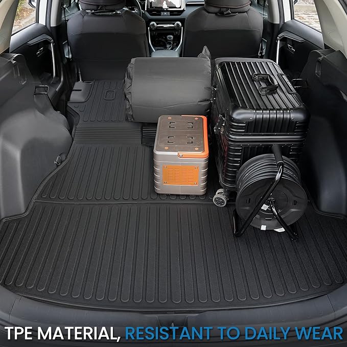 Cargo Mat with Backrest Mat for Toyota RAV4 2019-2024 2025 (Include Hybrid) Car Mat Accessories, All Weather TPE Trunk Cargo Liner Trunk Mat with Seat Back Mat (Trunk Mat with Backrest Mat)