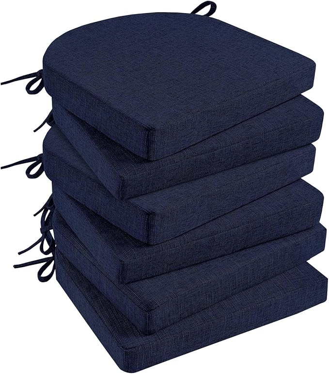 Basic Beyond Chair Cushions for Dining Chairs with Ties and Removable Cover, 2" Thick Seat Cushions for Kitchen Chairs, Set of 6, 17" x 16", Navy