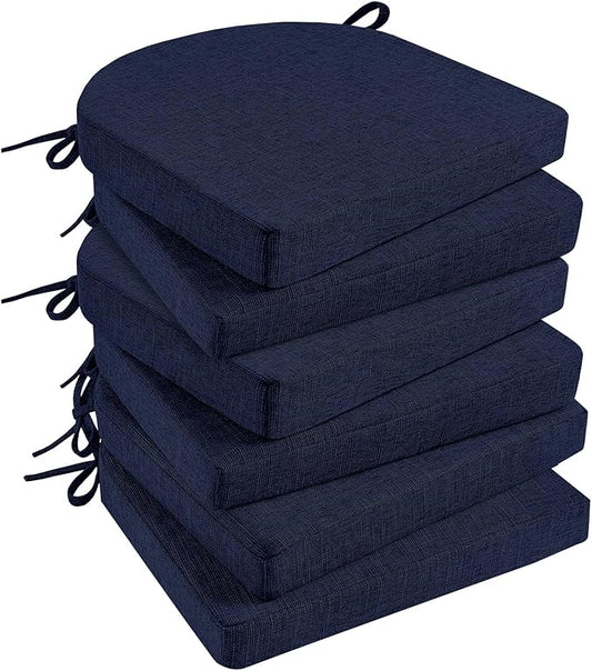 Basic Beyond Chair Cushions for Dining Chairs with Ties and Removable Cover, 2" Thick Seat Cushions for Kitchen Chairs, Set of 6, 17" x 16", Navy