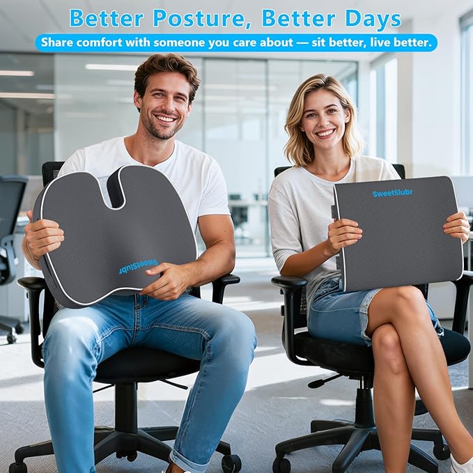 SweetSlubr Seat Cushion, Lumbar Support Pillow with Adjustable Strap-Chair Cushions for Sciatica Pain Relief-with Washable Cover Memory Foam for Car, Travel and Wheelchair Gray/X-Large