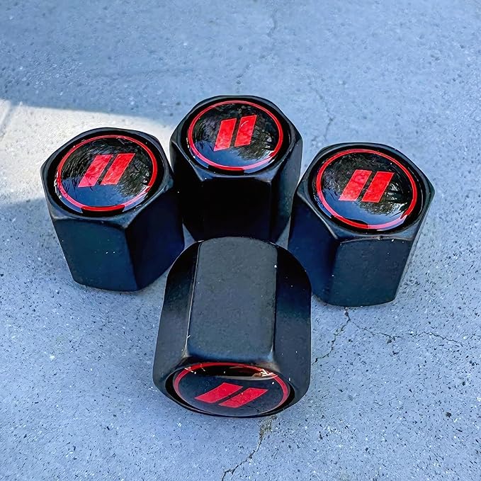 TACTILIAN Red Tire Valve Stem Caps for Dodge Tire Valve | Leakproof Aluminum Tire Valve Caps for Car Tires with Rubber O-Ring Compatible with Dodge Valve Stem Caps for Challenger, Charger, Ram 1500