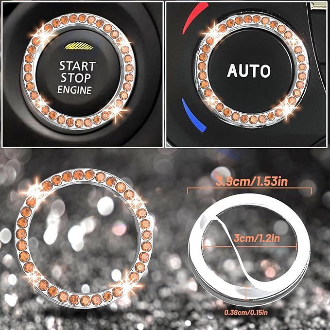 NBTEPEM 8 pcs Bling Car Accessories Set for Women, Steering Wheel Cover, Sparkly Seat Belt Covers, Bling Gear Shift Cover, Universal Fit Most Cars (Gold Champagne Diamond)