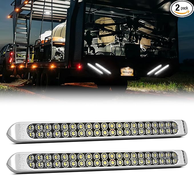Nilight LED Tail Light 2PCS 17 Inch 40LED White Running Tail Reverse Back Up Lights w/Chrome Bezel Waterproof Surface Mount for 12V Towing Trailer Truck RV Camper Boat