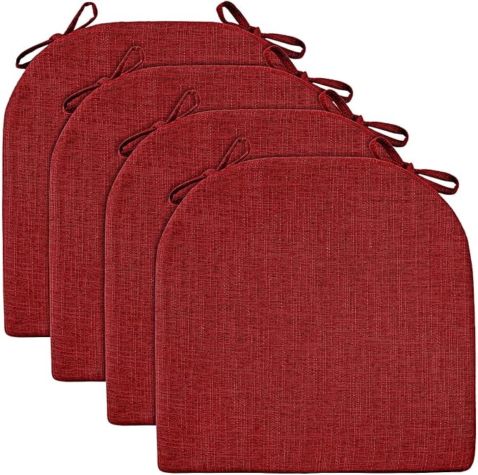 Wellsin Chair Cushions for Dining Chairs 4 Pack - Kitchen Chair Cushions with Ties and Non-Slip Backing - Dining Chair Pads 16"X16"X2", Red