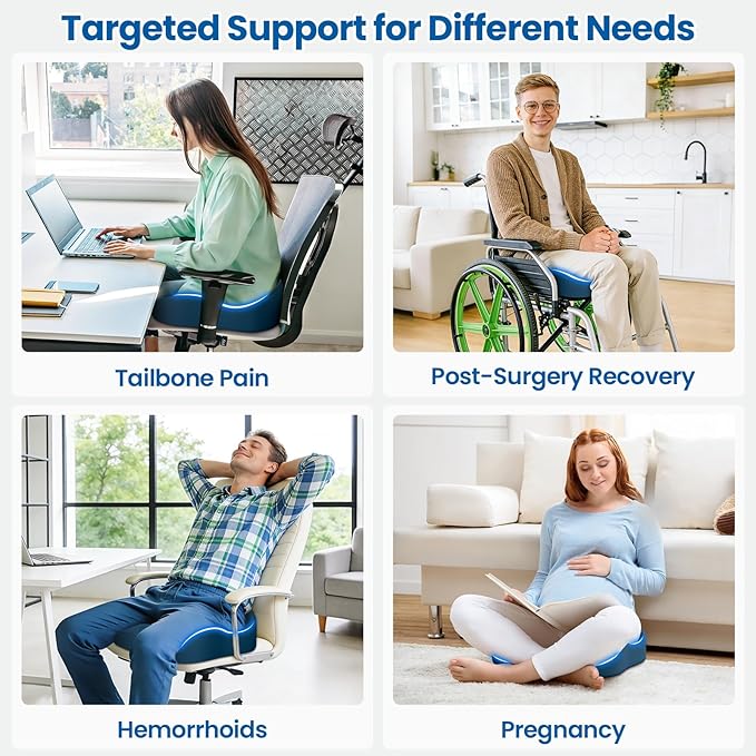 SweetSlubr Large Donut Pillow Seat Cushion for Hemorrhoid Discomfort&Tailbone Pressure, Office Chair Cushion for Long Sitting, Ergonomic Coccyx Pillow for Postpartum Pregnancy, Blue, X-Large