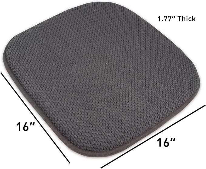 Sweet Home Collection Memory Foam Chair Cushion Honeycomb Pattern Solid Color Slip Non Skid Rubber Back Ultimate Comfort and Softness Rounded Square 16" x 16" Seat Cover, 12 Pack, Charcoal Gray