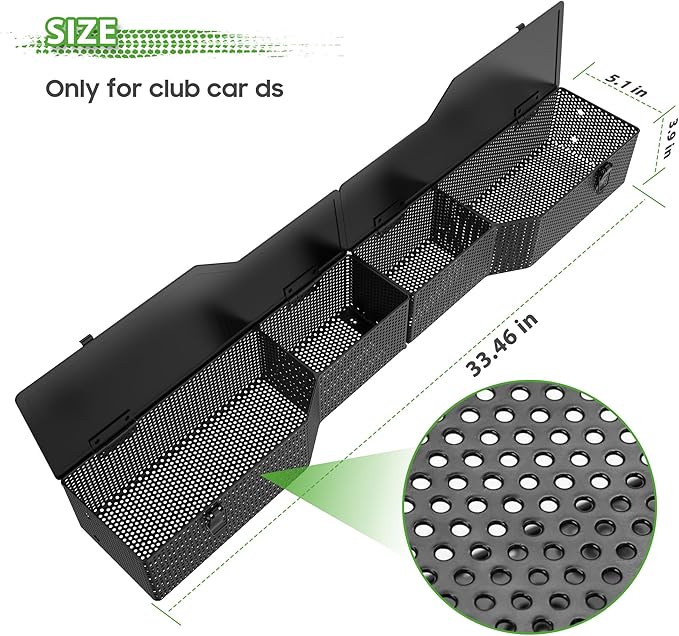 10L0L Golf Cart Front Inner Storage Basket with Cover for Club Car DS 2000-Up Models - Dashboard Organizer, Durable Storage Solution for Golf Cart Accessories