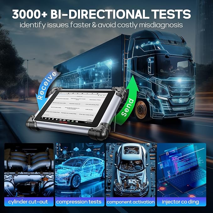 Autel MaxiSys MS908CV II Heavy Duty Truck Scanner, J2534 ECU Programming Tool, Upgraded from MS908CV, 64+ Services, All System Diagnostics, Class 1–9 Vehicles, Commercial & Semi Truck Scan Tool