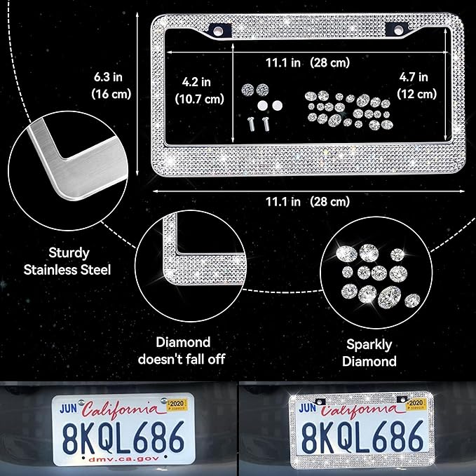 CAR PASS 34 PCS Bling Diamond Car Accessories Set for Women, Leather Car Seat Covers Steering Wheel Covers 15'', USB Charger Phone Holder Shining Rhinestone Sparkly, Cute Interior Decorations, Silver