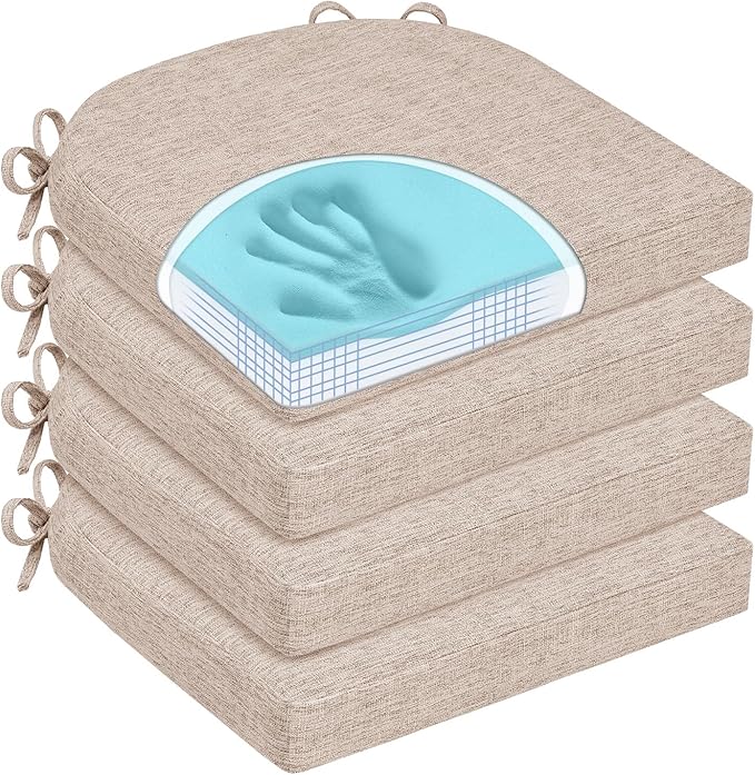 Chair Cushions for Dining Chairs, Non Slip Chair Pads with Ties and Washable Covers, Memory Foam Kitchen Chair Cushions Set of 4, 16"X16"X2.5", Oatmeal Beige