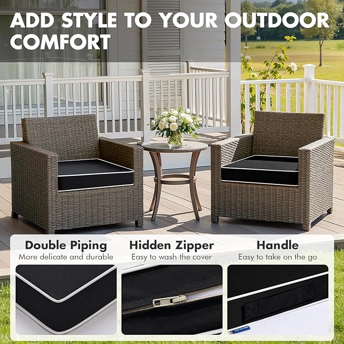 MIULEE Black 24 x 24 x 4 Outdoor Chair Cushions Waterproof Patio Chair Cushions with Adjustable Straps Set of 2 for Patio Furniture 3-Year Color Fastness Garden Sofa Couch