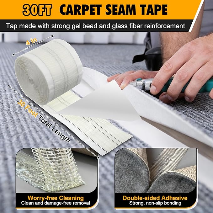 Dreyoo Upgraded Carpet Repair Kit with 5" Star Wheel Seam Roller, 4" x 30ft Carpet Seam Tape & Heavy Duty PVC Pipe Cutter, Heatless Carpets Patching Tools for DIY Home/Office Floor Maintenance