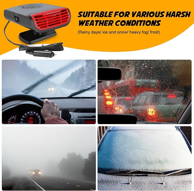 Portable Car Heater, Car Heater Defroster With 2 in 1 Heating/Cooling, Anti-Fog Plug in Cigarette Lighter for Car Defroster Windshield Fast Defogge, Suitable for Cars and SUV