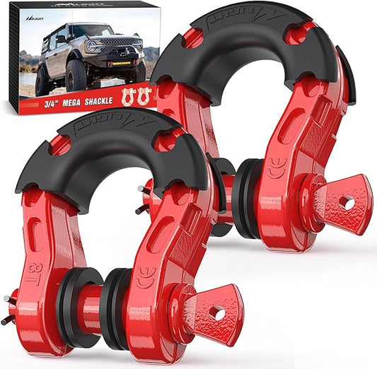 Nilight Heavy Duty Mega D-Ring Shackles(2 Pack) 68,000 lb Break Strength(17,000 lb WLL) w/ 7/8″ Screw Pin & Washers, Forged Steel Off-Road Recovery Shackles for Tow Strap & Winch Gear, Red