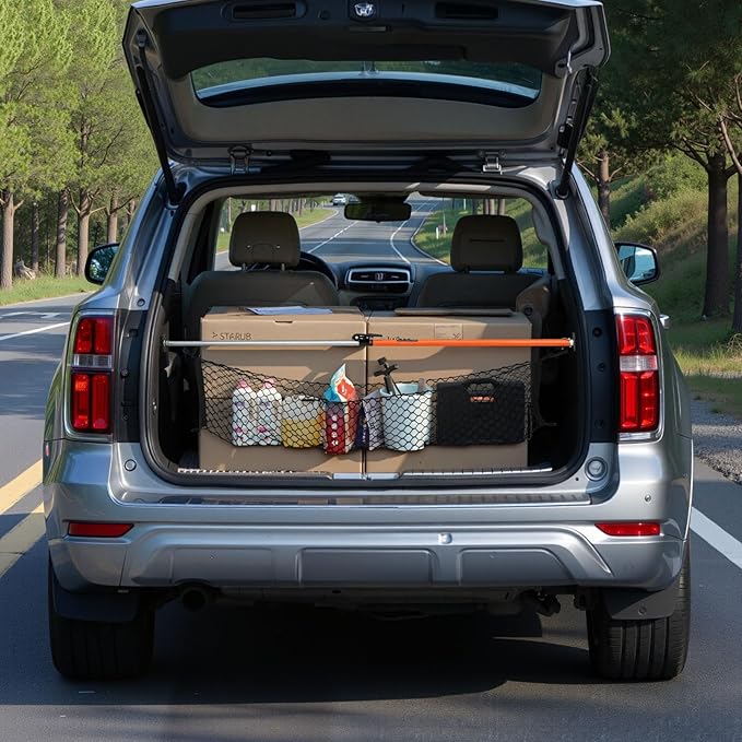 VEVOR Cargo Bar, Cargo Bar Adjustable from 40" to 73", Heavy-Duty Steel Cargos Stabilizer with Storage Net & Non-Slip Foot Pads, Telescoping Load Lock Bars Stop Sliding for SUVs, Sedans