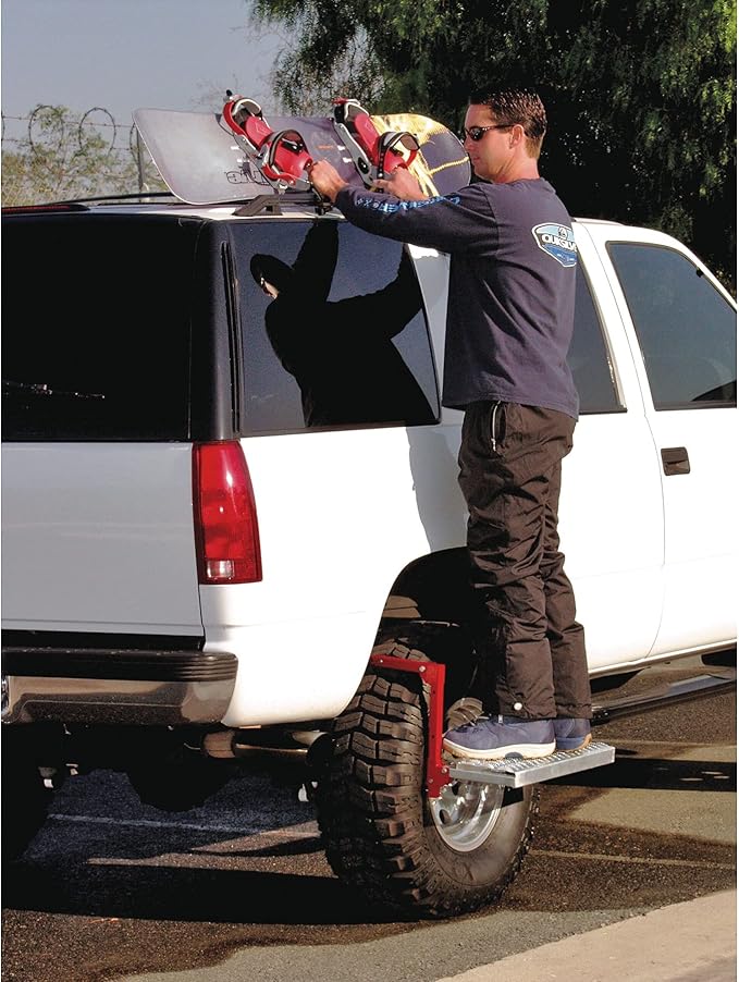 Powerbuilt Tire Step for Truck, SUV, Semi, Heavy Duty 300 lb. Capacity, Non-Slip ‘Cheese Grater’ Steel Surface, Adjusts to Fit Any Diameter Tire Up to 13 in. Wide, Folds Flat for Storage – 647596EC